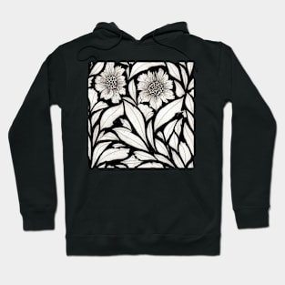 Vintage Floral Cottagecore  Romantic Flower Peony Design Black and White Hoodie